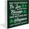 St. Patricks Day Decor May Your Troubles Be Less and Your Blessings Be More Wooden Sign Home Decor for Desk Table Shelf 5 x 5 Inches, Irish Blessings Decor